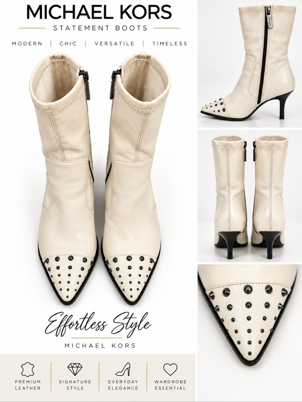 Michael Kors Cream Studded Heeled Boots